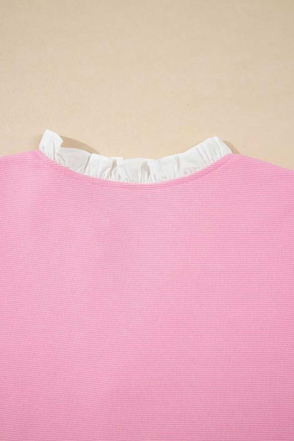 Online Dear-Lover Contrast V Neck Ruffled Textured Knit Top Pink