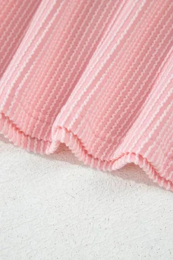 Fashion Dear-Lover Corded Colorblock Patchwork Drop Shoulder Long Sleeve Top Pink