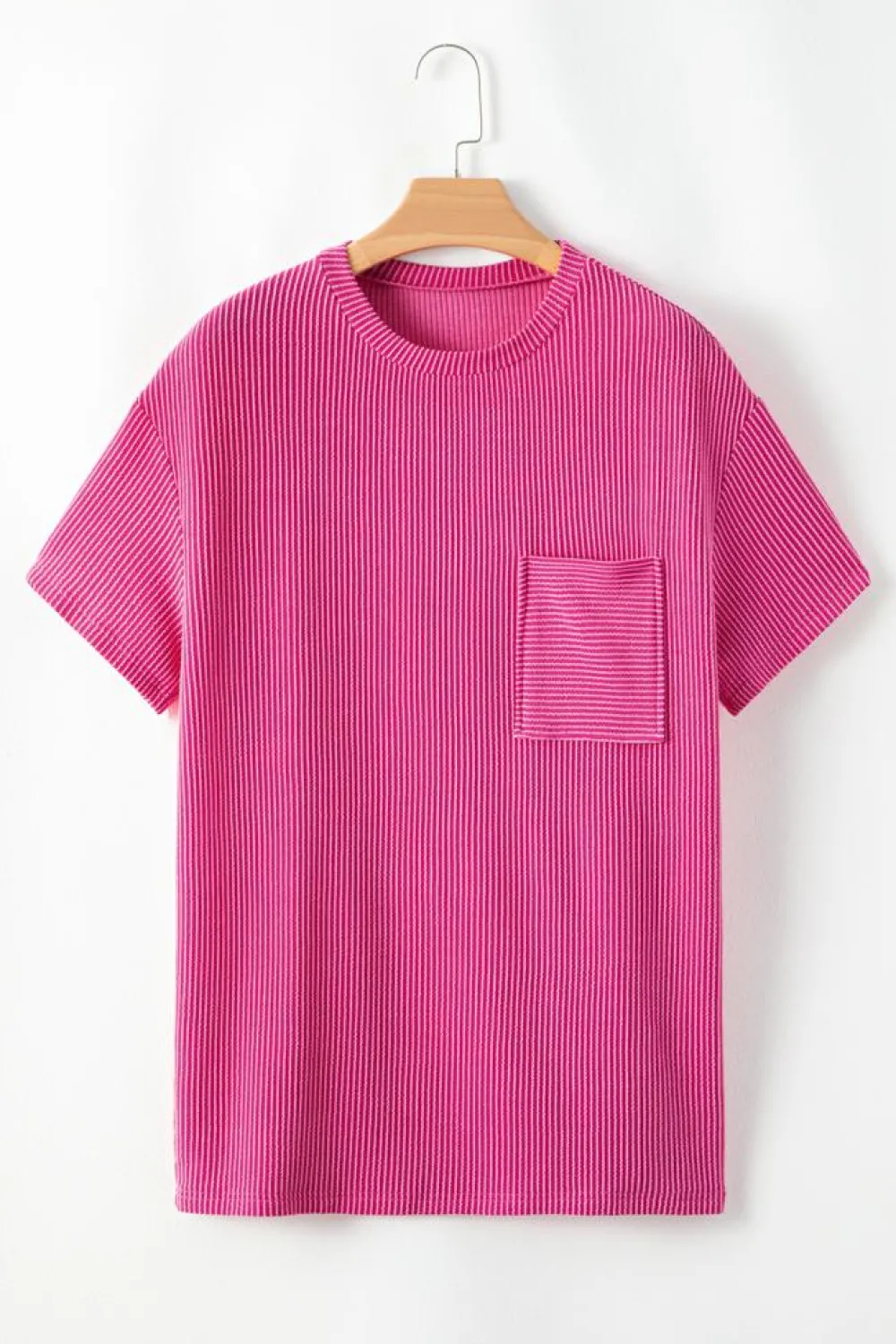 Online Dear-Lover Corded Knit Pocketed Loose Fit T Shirt Pink