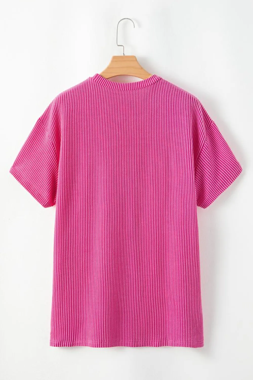 Online Dear-Lover Corded Knit Pocketed Loose Fit T Shirt Pink