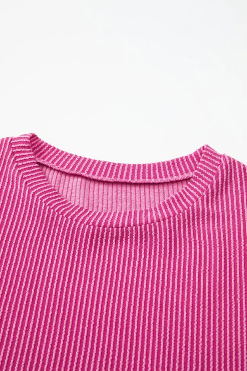Online Dear-Lover Corded Knit Pocketed Loose Fit T Shirt Pink