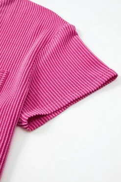 Online Dear-Lover Corded Knit Pocketed Loose Fit T Shirt Pink