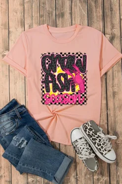 Fashion Dear-Lover Crawfish Season Graphic Casual Tee Pink