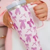 Best Dear-Lover Cute Bowknot Printed Tumbler with Handle 40oz Pink