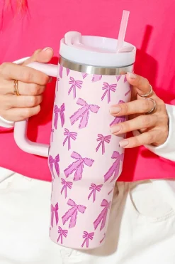 Best Dear-Lover Cute Bowknot Printed Tumbler with Handle 40oz Pink