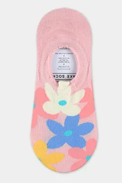 Outlet Dear-Lover Cute Floral Print No Show Socks Pink