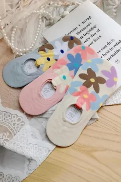 Outlet Dear-Lover Cute Floral Print No Show Socks Pink