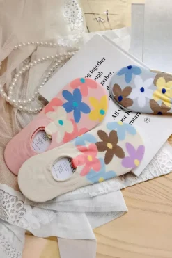 Outlet Dear-Lover Cute Floral Print No Show Socks Pink