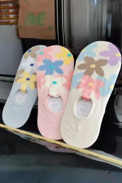 Outlet Dear-Lover Cute Floral Print No Show Socks Pink