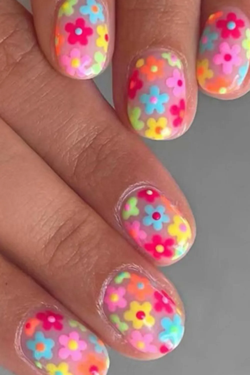 Hot Dear-Lover Cute Flowers Print Press On False Nails Pink