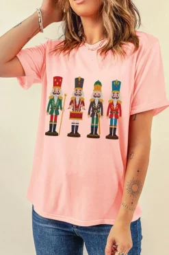 Sale Dear-Lover Cute Nutcracker Graphic Crewneck Christmas T Shirt Pink