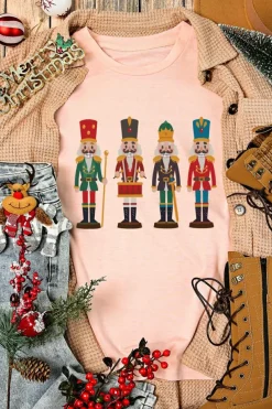 Sale Dear-Lover Cute Nutcracker Graphic Crewneck Christmas T Shirt Pink