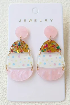 Clearance Dear-Lover Cute Printed Easter Egg Shape Drop Earrings Pink