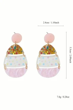 Clearance Dear-Lover Cute Printed Easter Egg Shape Drop Earrings Pink