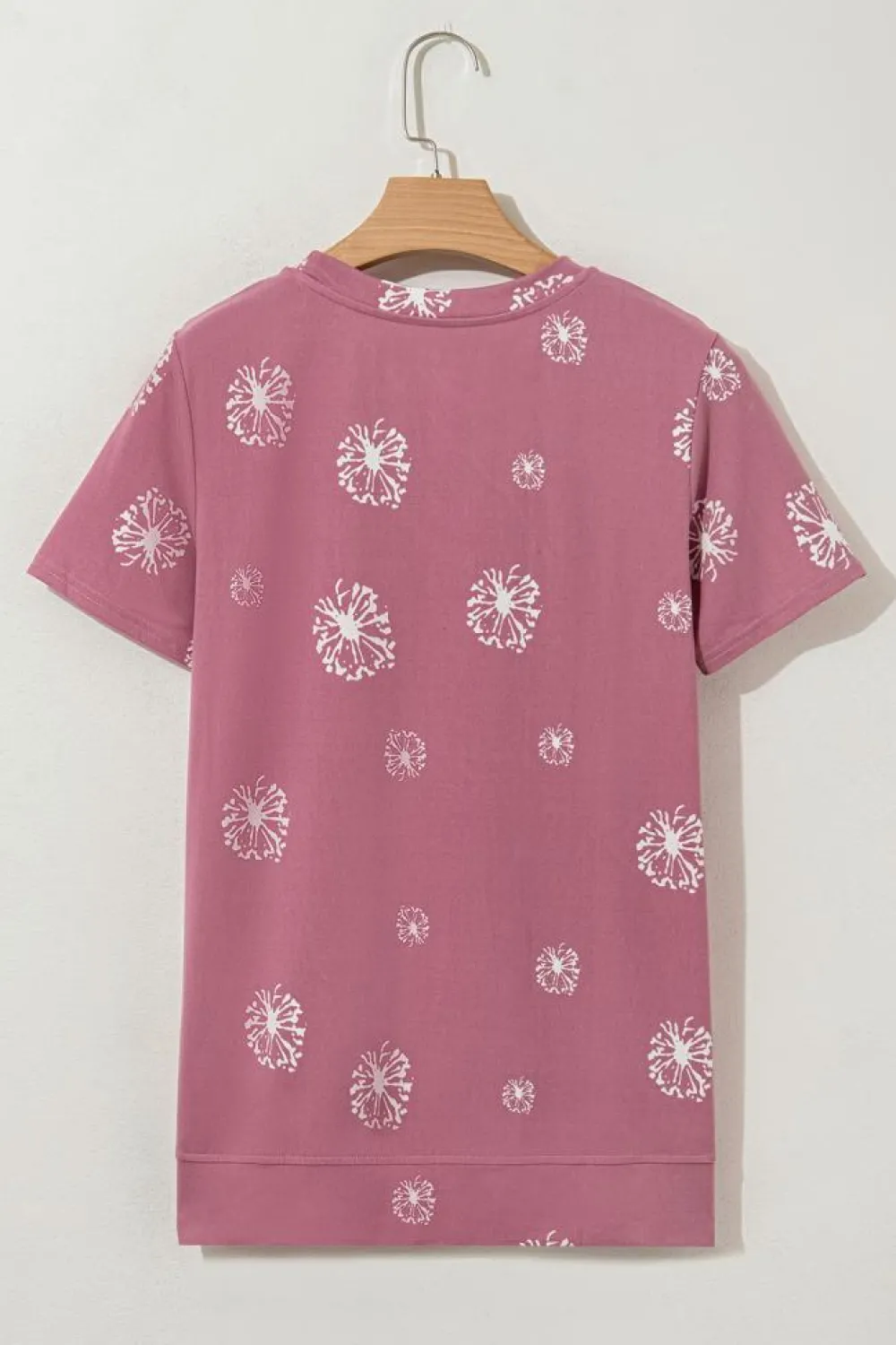 Fashion Dear-Lover Dandelion Print Crew Neck T-shirt Pink