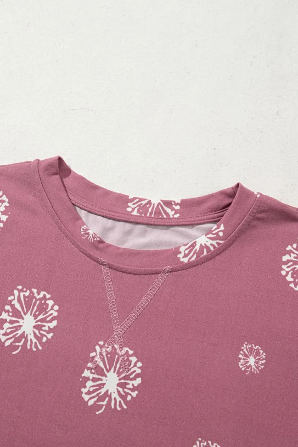 Fashion Dear-Lover Dandelion Print Crew Neck T-shirt Pink