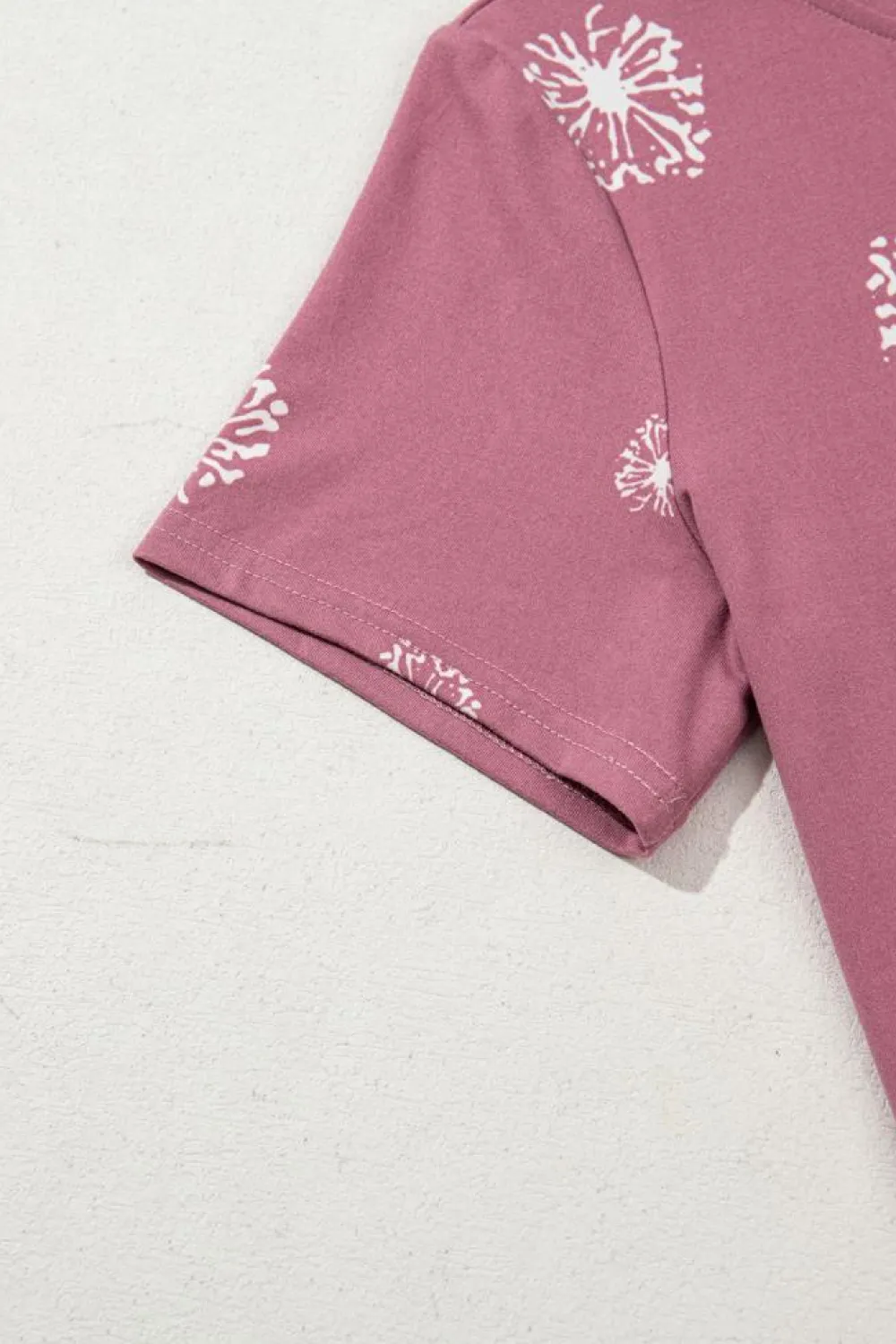 Fashion Dear-Lover Dandelion Print Crew Neck T-shirt Pink