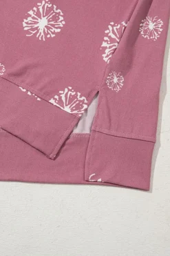 Fashion Dear-Lover Dandelion Print Crew Neck T-shirt Pink