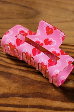Sale Dear-Lover Double Heart Printed Valentines Fashion Hair Claw Pink