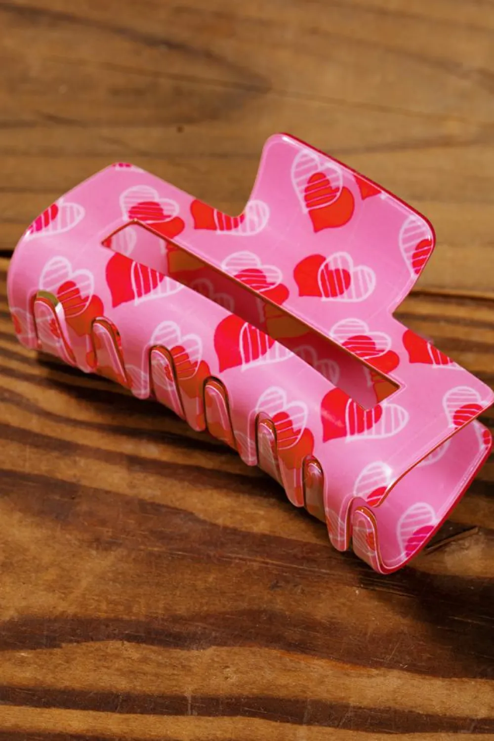 Sale Dear-Lover Double Heart Printed Valentines Fashion Hair Claw Pink