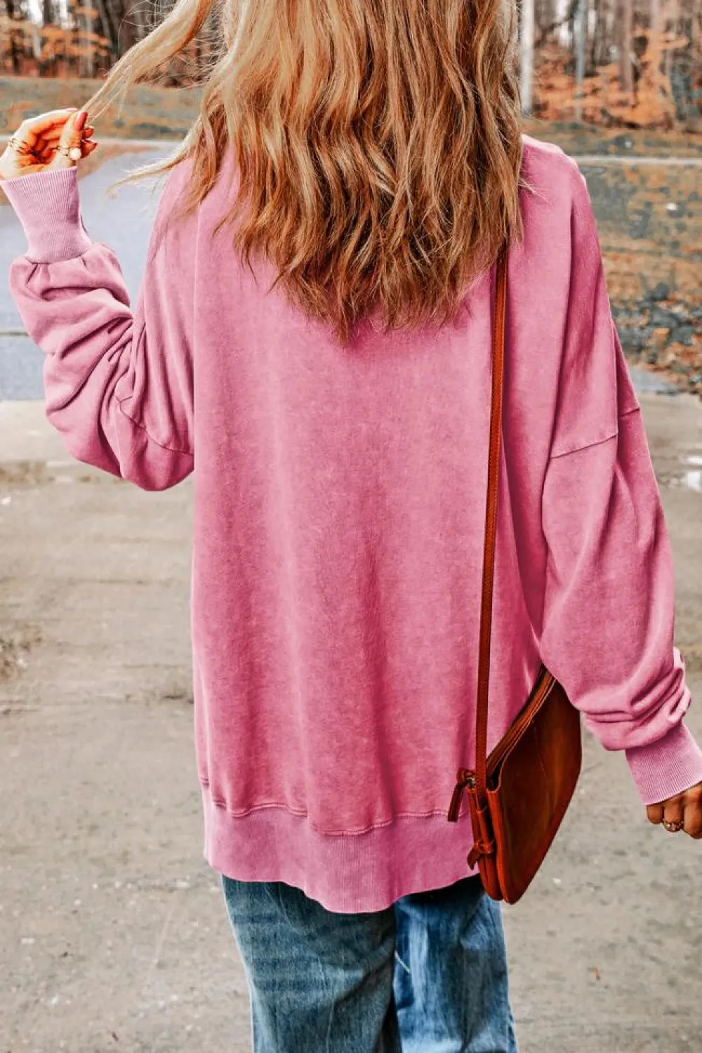 Outlet Dear-Lover Drop Shoulder Ribbed Trim Oversized Sweatshirt Pink