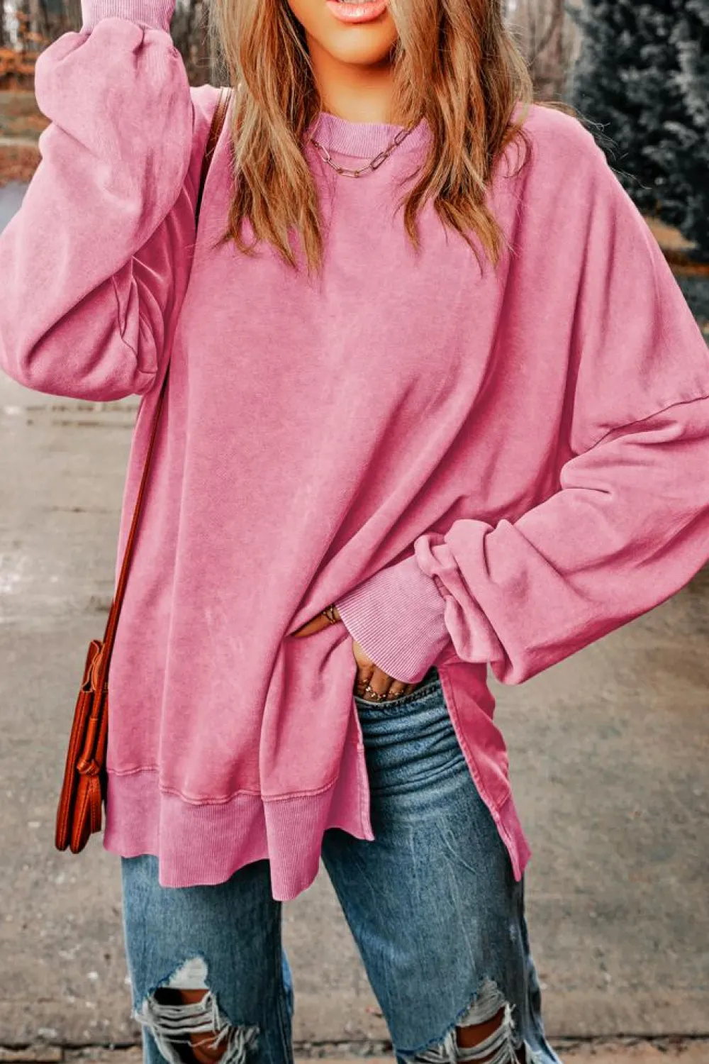 Outlet Dear-Lover Drop Shoulder Ribbed Trim Oversized Sweatshirt Pink