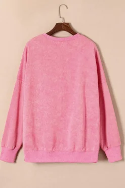 Outlet Dear-Lover Drop Shoulder Ribbed Trim Oversized Sweatshirt Pink