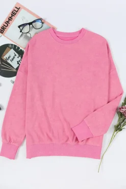 Outlet Dear-Lover Drop Shoulder Ribbed Trim Oversized Sweatshirt Pink