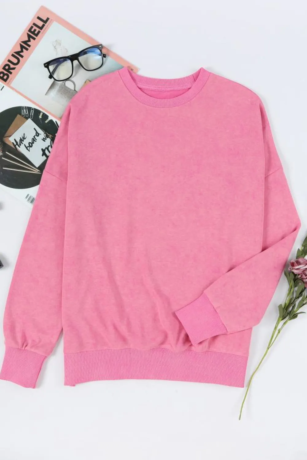 Outlet Dear-Lover Drop Shoulder Ribbed Trim Oversized Sweatshirt Pink