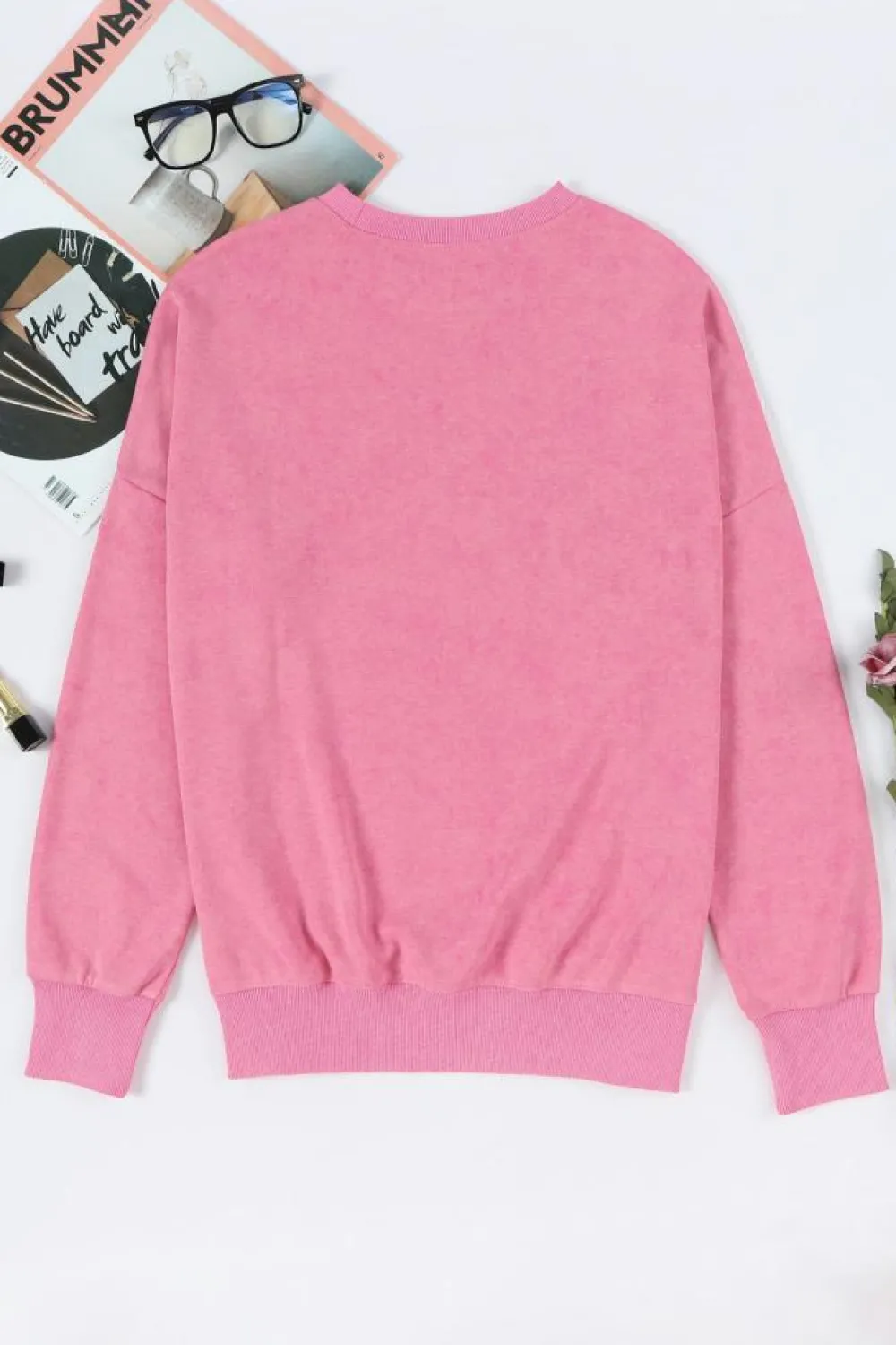 Outlet Dear-Lover Drop Shoulder Ribbed Trim Oversized Sweatshirt Pink