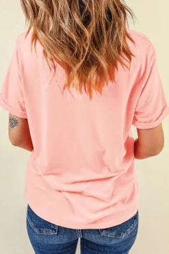 Best Dear-Lover Easter Bunny Chenille Patched Graphic Tee Pink