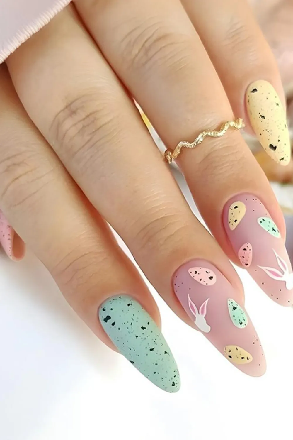 Clearance Dear-Lover Easter Bunny Egg Almond Shape Nail Stickers Pink