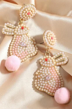Discount Dear-Lover Easter Bunny Pearl Beaded Earrings Pink
