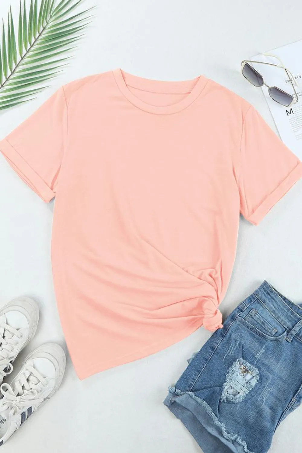 Discount Dear-Lover Easter Rabbit Print Round Neck Casual Tee Pink