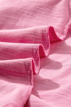 Best Dear-Lover Eyelet Embroidery Scalloped Sleeve Round Neck T Shirt Pink