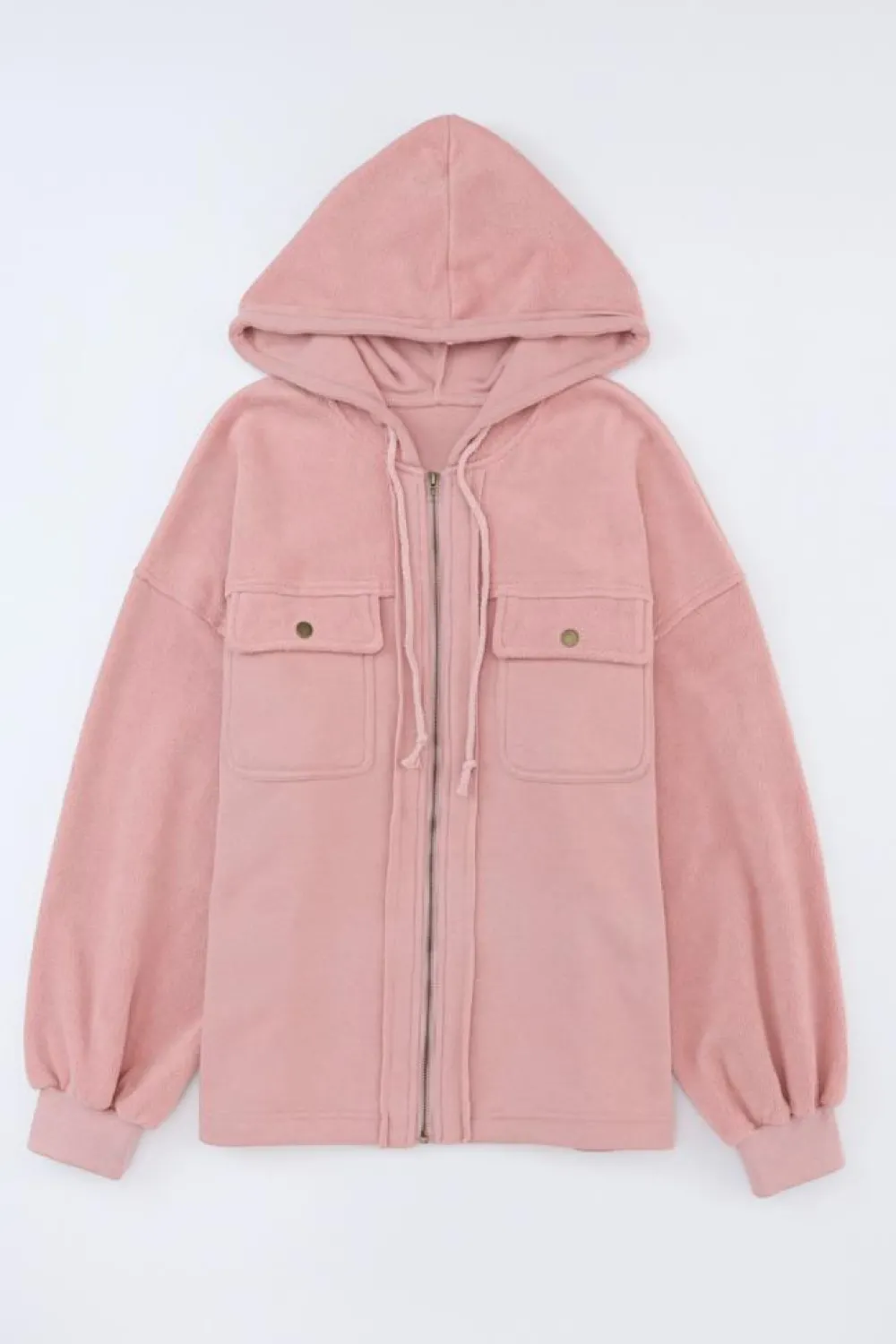 Best Dear-Lover Flap Pocket Drawstring Hood Zip Up Jacket Pink