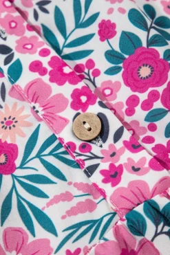 Fashion Dear-Lover Floral Collared Half Placket Short Sleeve Loose Dress Pink