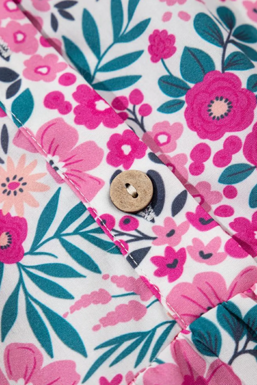 Fashion Dear-Lover Floral Collared Half Placket Short Sleeve Loose Dress Pink