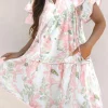 Sale Dear-Lover Floral Contrast Edge Layered Short Sleeve Mini Dress Pink