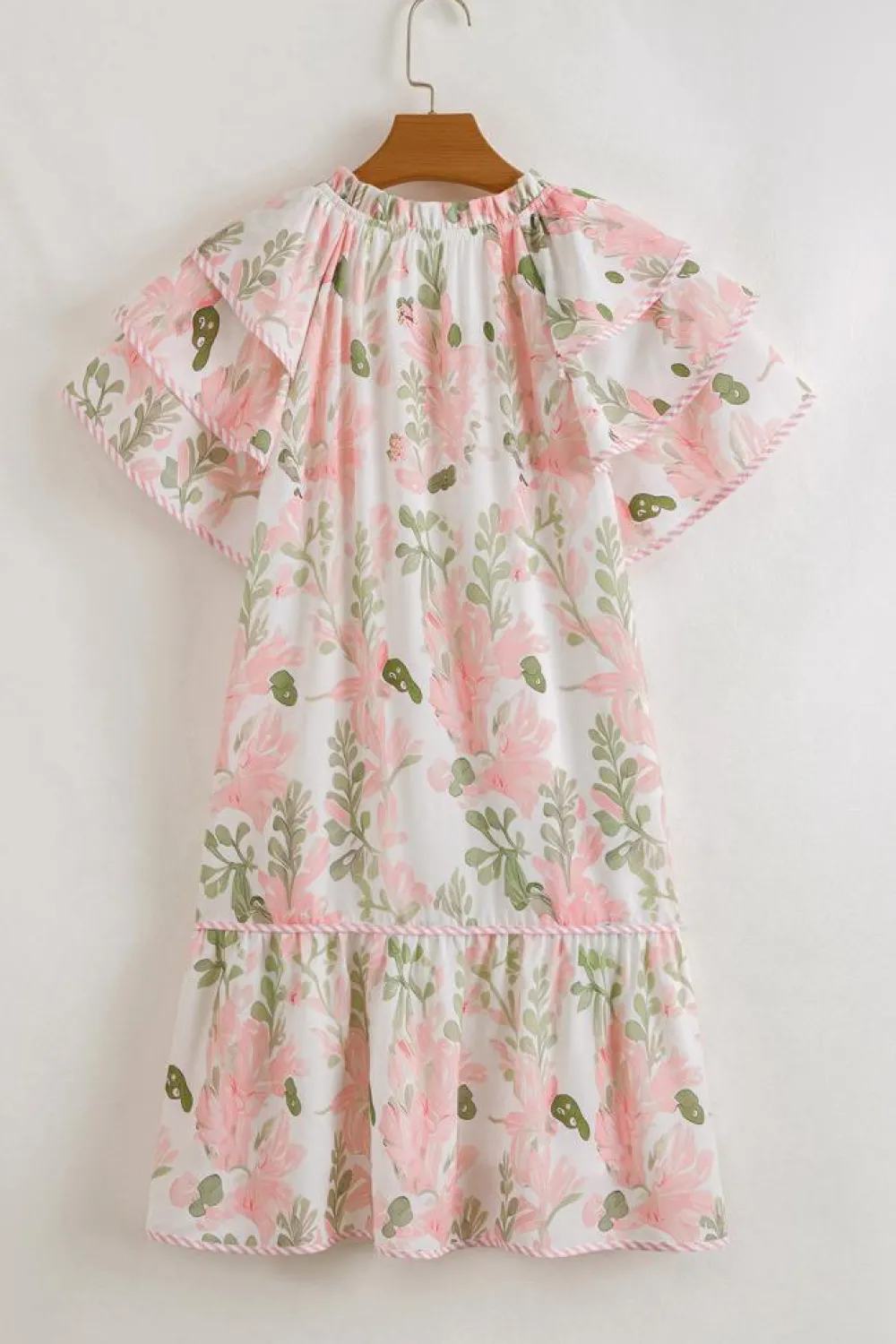 Sale Dear-Lover Floral Contrast Edge Layered Short Sleeve Mini Dress Pink