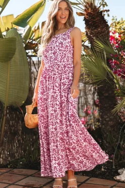 Best Dear-Lover Floral Cutout Back Empire Waist Sleeveless Maxi Dress Pink