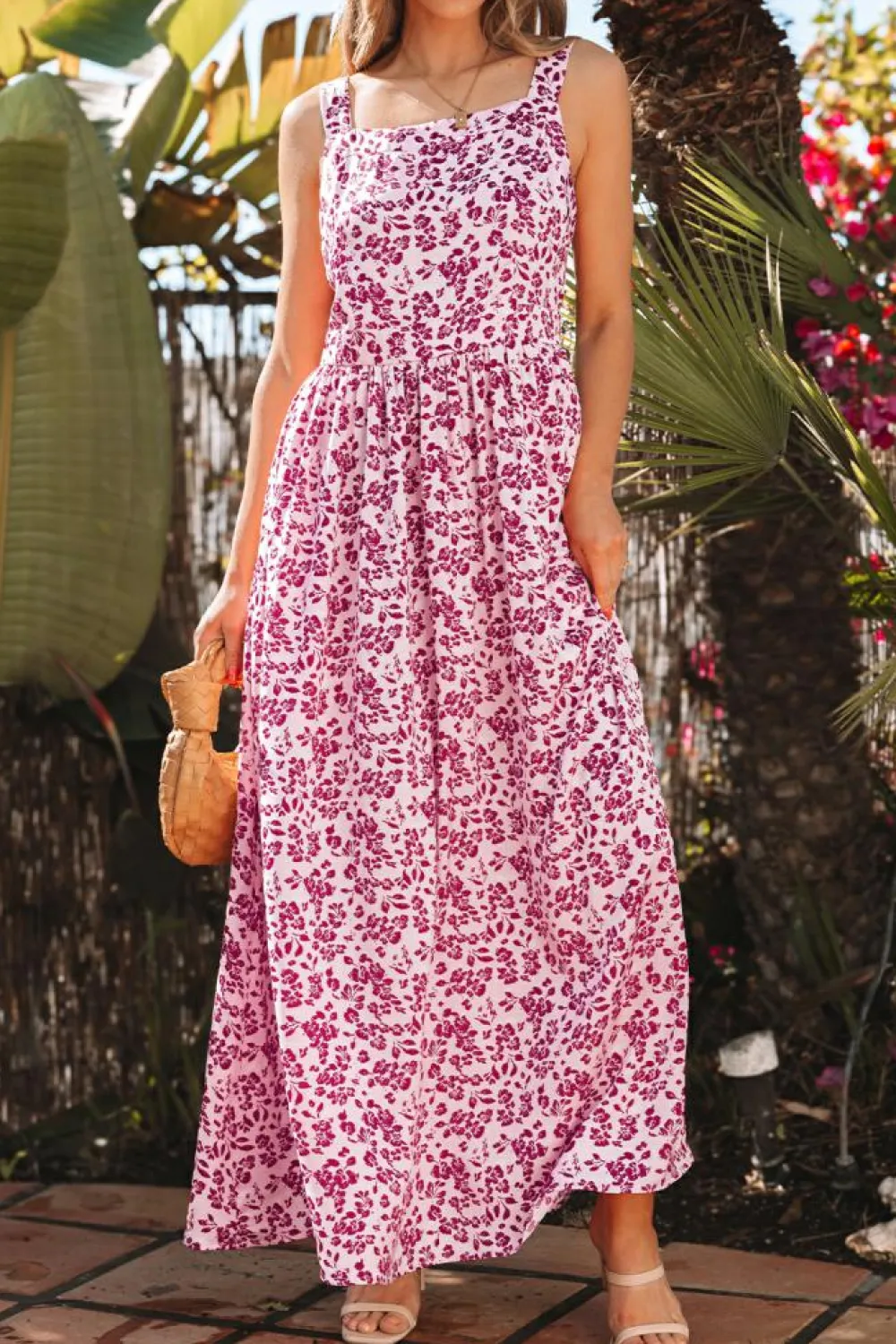 Best Dear-Lover Floral Cutout Back Empire Waist Sleeveless Maxi Dress Pink