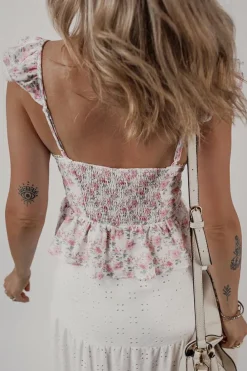New Dear-Lover Floral Flutter Peplum Tank Top Pink
