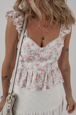 New Dear-Lover Floral Flutter Peplum Tank Top Pink