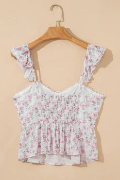 New Dear-Lover Floral Flutter Peplum Tank Top Pink