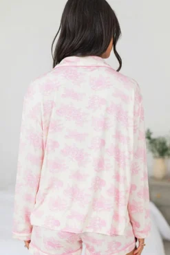 Clearance Dear-Lover Floral Long Sleeve and Pants Pajamas Set Pink