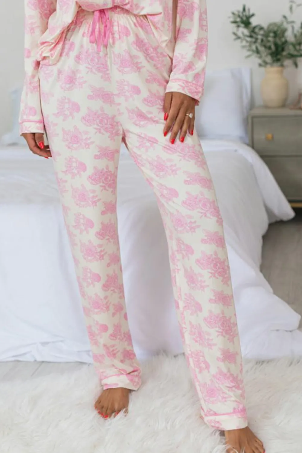 Clearance Dear-Lover Floral Long Sleeve and Pants Pajamas Set Pink