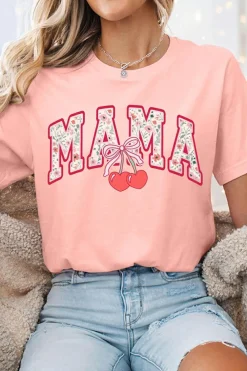 Sale Dear-Lover Floral MAMA Cherry Graphic Crewneck T Shirt Pink