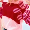 Outlet Dear-Lover Floral Patch Color Block Striped Sleeve Textured Top Pink