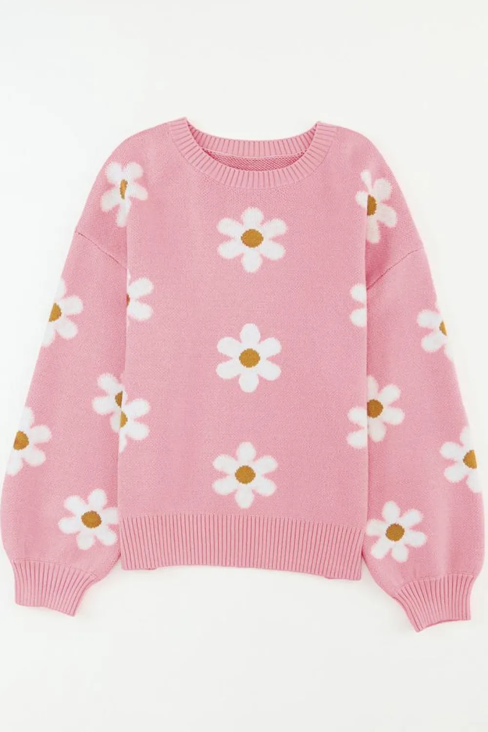 Online Dear-Lover Floral Pattern Drop Shoulder Sweater Pink